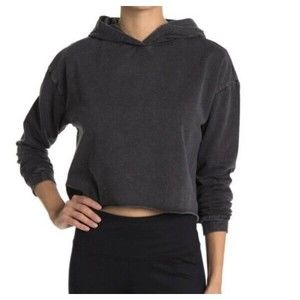 Z By Zella Womens Cropped Hoodie Raw Hem Black Washed Gray Size Large